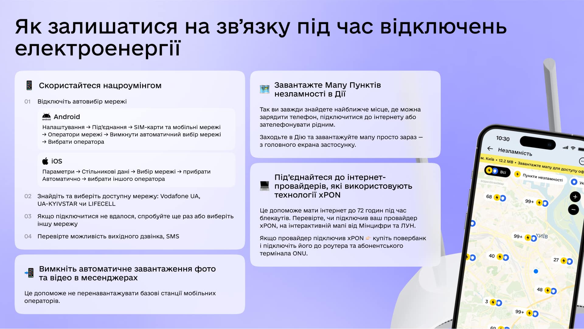 Як залишатися на звʼязку та з Інтернетом під час знеструмлень?