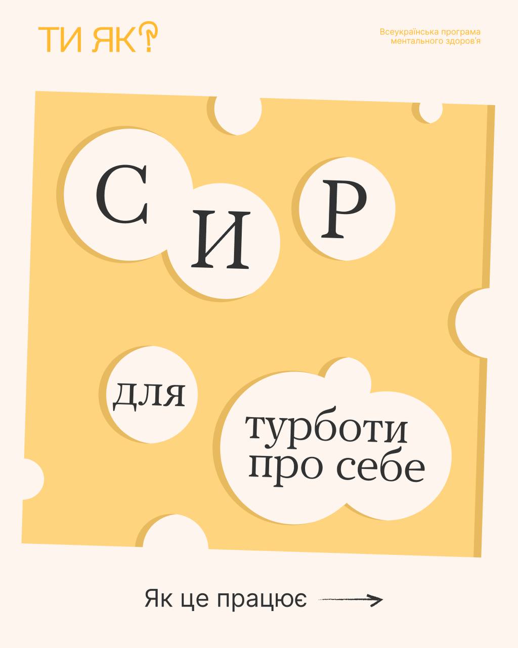 картка з написом: "Сир для турботи про себе. Як це працює"