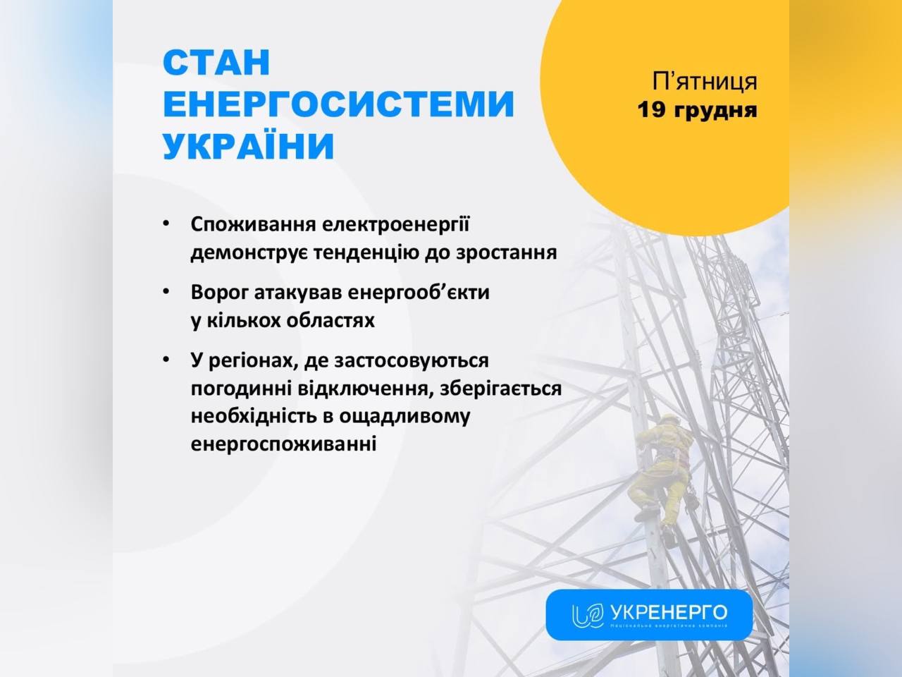 У НЕК «Укренерго» поінформували про стан енергосистеми