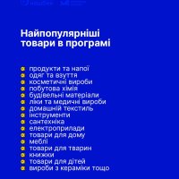 Перелік найпопулярніших товарів в програмі «Національний кешбек»